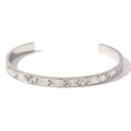 Polished silver stainless steel wave pattern cuff bangle with white rhinestones - Geometric Style 4 Steel