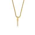 Elegante goldene Kordelkette mit einem langen vertikalen Zirkonia-Stabanhänger - Buchstabe I