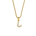 Goldene Kordelkette mit einem kristallbesetzten Buchstaben-L-Anhänger für Damen - Buchstabe J
