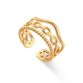 Three-layer gold braided stackable open ring in wave and chain design - Adjustable Open / Layered Chain Wave Beaded Open Ring