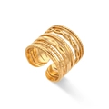 Stackable gold multi-layer woven open ring with twisted rope and hammered textures - Adjustable Open / Multi-layer Braided Open Ring