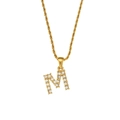 Goldene Kordelkette mit einem mit Zirkonia besetzten Buchstaben M Initial-Anhänger - Buchstabe M