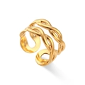 Golden woven braided hollow stainless steel open ring for women with adjustable design - Adjustable Open / Double-layer Twisted Braid Open Ring