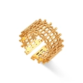 Golden woven open ring with intricate mesh bead design in stainless steel - Adjustable Open / Cross-hatch Braided Open Ring
