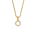 Elegante goldene Kordelkette mit rundem, hohlem Zirkonia-Anhänger für Damen - Buchstabe O