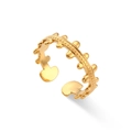 Adjustable golden stainless steel braided ring with rivet detail in minimalist style - Adjustable Open / Bohemian Fence Style Open Ring