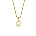 Minimalistische goldene Kordelkette mit einem Zirkonia besetzten Buchstaben Q Anhänger - Buchstabe Q