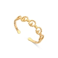 18K gold-plated stainless steel woven hollow open ring with a vintage chain link design - Adjustable Open / Hollow Snowflake Gourd Open Ring