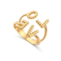 Golden stainless steel adjustable open ring with braided LOVE letter design - Adjustable Open / LOVE Letter Open Ring