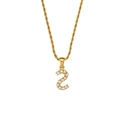 Elegante goldene Kordelkette mit einem Zirkonia besetzten Anhänger in Form der Zahl 2 - Buchstabe S