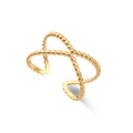 Minimalist double-layered gold crisscross X ring with a textured beaded metal finish - Adjustable Open / Cross Open Ring