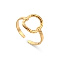 Golden woven hollow band ring with hammered texture and adjustable open design - Adjustable Open / Round Hammered Texture Open Ring