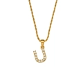 Goldene Kordelkette mit einem mit Zirkonia besetzten Buchstaben J Anhänger - Buchstabe U
