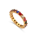 Regenbogen-Edelstein-Ewigkeitsring aus vergoldetem Edelstahl mit bunten Pavé-Steinen - US 6 / Mikro-Eingelegter Zirkonia Dünner Ring / Dunkle Mehrfarbige Zirkonia