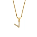 Goldene Kordelkette mit einem mit Zirkoniasteinen besetzten Buchstaben V Anhänger - Buchstabe V
