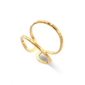 Double-layered gold hammered stainless steel open ring with a unique woven texture style - Adjustable Open / Wide Hollow Layered Round Open Ring