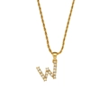 Goldene Kordelkette mit einem mit Zirkonia besetzten Buchstaben-W-Anhänger - Buchstabe W