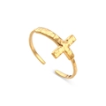 Hammered golden cross ring with adjustable open design and metallic finish - Adjustable Open / Cross Hammered Texture Open Ring