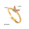 Verstellbarer Schmetterlingsring mit bunten Kristallen und vergoldetem Perlenband - Verstellbarer Schmetterlingsring / Gold - Mehrfarbige Zirkonia