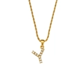 Elegante goldene Kordelkette mit einem funkelnden, mit Zirkonia besetzten Buchstaben-Y-Anhänger - Buchstabe Y