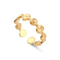 Minimalist gold woven open ring featuring flat hammered circular discs in a stackable style - Adjustable Open / Hammered Round Disc Open Ring