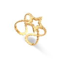 Modern woven open ring with hollow hammered star design in gold stainless steel - Adjustable Open / Hollow Star Criss-cross Open Ring