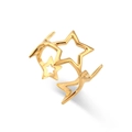 Adjustable gold plated open ring with hollow star shapes and high polished finish - Adjustable Open / Irregular Hollow Star Open Ring