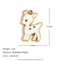 Pendentif renne de Noël en acier inoxydable doré 14K avec finition en émail blanc - Série de Noël Renne en Émail