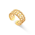 Golden woven hollow ring with bead edges and adjustable opening for women - Adjustable Open / Oval Hollow Fence Open Ring