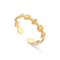 Adjustable golden stainless steel open ring with woven daisy floral pattern - Adjustable Open / Small Flower Dotted Criss-cross Open Ring