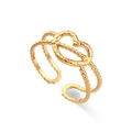 Adjustable golden hollow heart ring in stainless steel with hammered texture finish - Adjustable Open / Vintage Double-layer Through-heart Open Ring