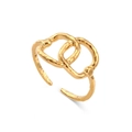 Braided gold stainless steel open ring with hammered texture and overlapping design - Adjustable Open / Vintage Double Intertwined Open Ring