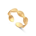 Adjustable golden stainless steel open ring with bohemian woven hammer texture - Adjustable Open / Irregular Dotted Leaf Open Ring