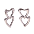 Elegante silberne verschlungene hohle Herz-Ohrstecker mit glänzendem Metall-Finish - Hohle Doppelherz Ohrstecker - Stahlfarbe