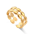 Adjustable gold plated stainless steel ring featuring a double row woven oval design - Adjustable Open / Double-layer Hollow Oval Open Ring