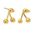 Minimalist 18K gold plated stainless steel cherry-shaped stud earrings for women - Small Cherry Stud Earrings / Gold