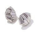 Silberne Ohrstecker in Muschelform mit 3D-Streifen und polierter Oberfläche - Unregelmäßige 3D Geometrische Gestreifte Ohrstecker - Stahlfarbe