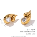 Vergoldete Tropfenohrringe aus Edelstahl mit großem weißen Zirkonia-Stein - Doppeltränen-Zirkon-Ohrstecker - Gold - Weißer Stein