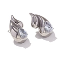 Flammenförmige Silberohrringe mit birnenförmigem Zirkon-Tropfen aus Edelstahl - Doppeltränen-Zirkon-Ohrstecker - Stahlfarbe - Weißer Stein