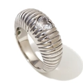 Zilveren roestvrijstalen hartring met horizontale hamerslagtextuur en heldere steen - Hart Strass Geribbelde Stijl (Zilver)