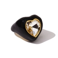 18K vergoldeter Edelstahlring mit schwarzer Emaille und herzförmigem Kristall - Schwarze Emaille - Weißer Zirkon
