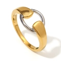 Gepolijste 18K goud en zilver vergulde roestvrijstalen ring met vlechtontwerp - Tweekleurige In elkaar grijpende Stijl