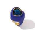 Blauer herzförmiger Emaillering mit facettiertem Edelstein und vergoldetem Ringband - Blaue Emaille - Blauer Zirkonia