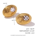 Goldene Edelstahl-Ohrstecker mit Spiralwellen-Textur und weißem Zirkon, 18K Vergoldung - Oval Zirkon Gestreifte Ohrstecker - Gold - Weißer Stein