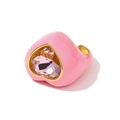 Herzring aus rosa Emaille mit 18K Vergoldung und großem lila Kristallstein - Rosa Emaille - Rosa Zirkonia