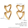 Vergoldete Doppelherz-Ohrringe aus Edelstahl mit einer Höhe von 30 mm Maße - Hohle Doppelherz Ohrstecker - Gold