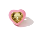 18K vergoldeter Edelstahlring mit rosa Emaille und gelbem herzförmigem Edelstein - Rosa Emaille - Gelber Zirkonia