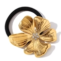 Elegant 18K gold plated flower hair tie with sparkling crystals and black elastic rope - Gold
