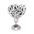 Silberner hohler Herzanhänger mit Love You Forever Gravur und Regenbogen-Charm-Anhänger - Love You Regenbogen Herz (031)