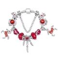 DIY charm bracelet with silver chain, red crystal beads, horse and heart pendants - 16cm / Red Style (Z-001)